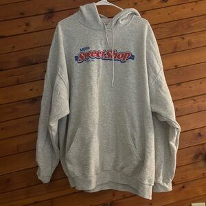 Grey vintage 90s Mom’s Sweet Shop oversized hoodie.
